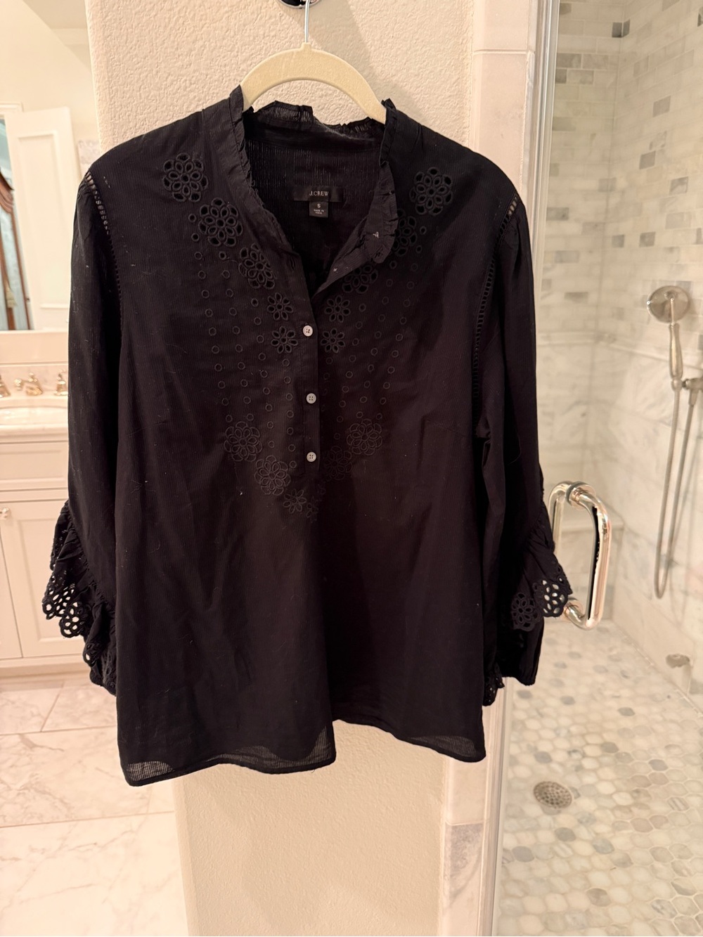 J.Crew Black Eyelet Button-Front Blouse